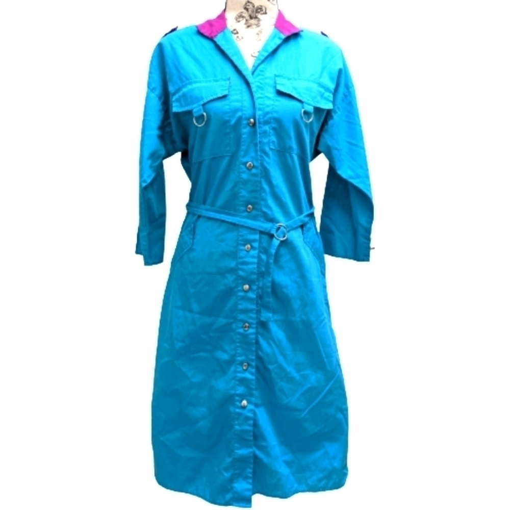 Eber vintage long sleeves color block belted shirtdress